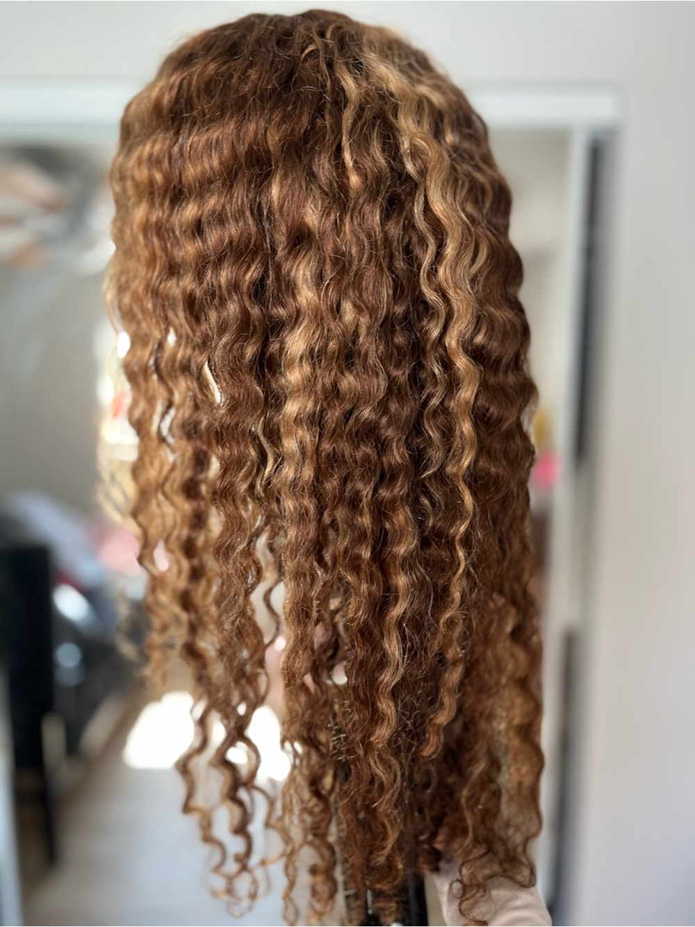 Highlight Brown Kinky Curly Deep Wave Human Hair Wig